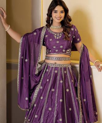 WINE Embroidery Zari, Sequins Work lehenga choli  4