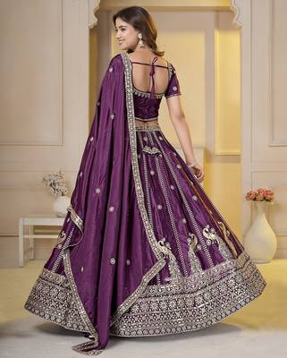 WINE Embroidery Zari, Sequins Work lehenga choli  5