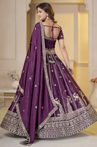 WINE Embroidery Zari, Sequins Work lehenga choli 