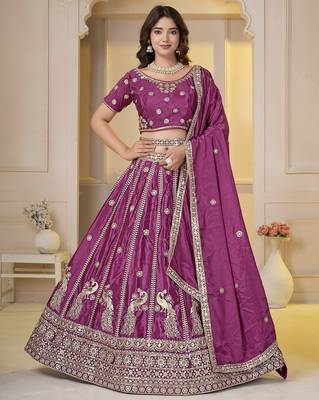 Pink Embroidery Zari, Sequins Work lehenga choli  1
