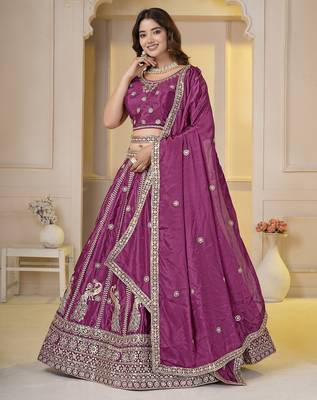 Pink Embroidery Zari, Sequins Work lehenga choli  2