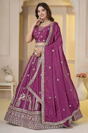 Pink Embroidery Zari, Sequins Work lehenga choli 