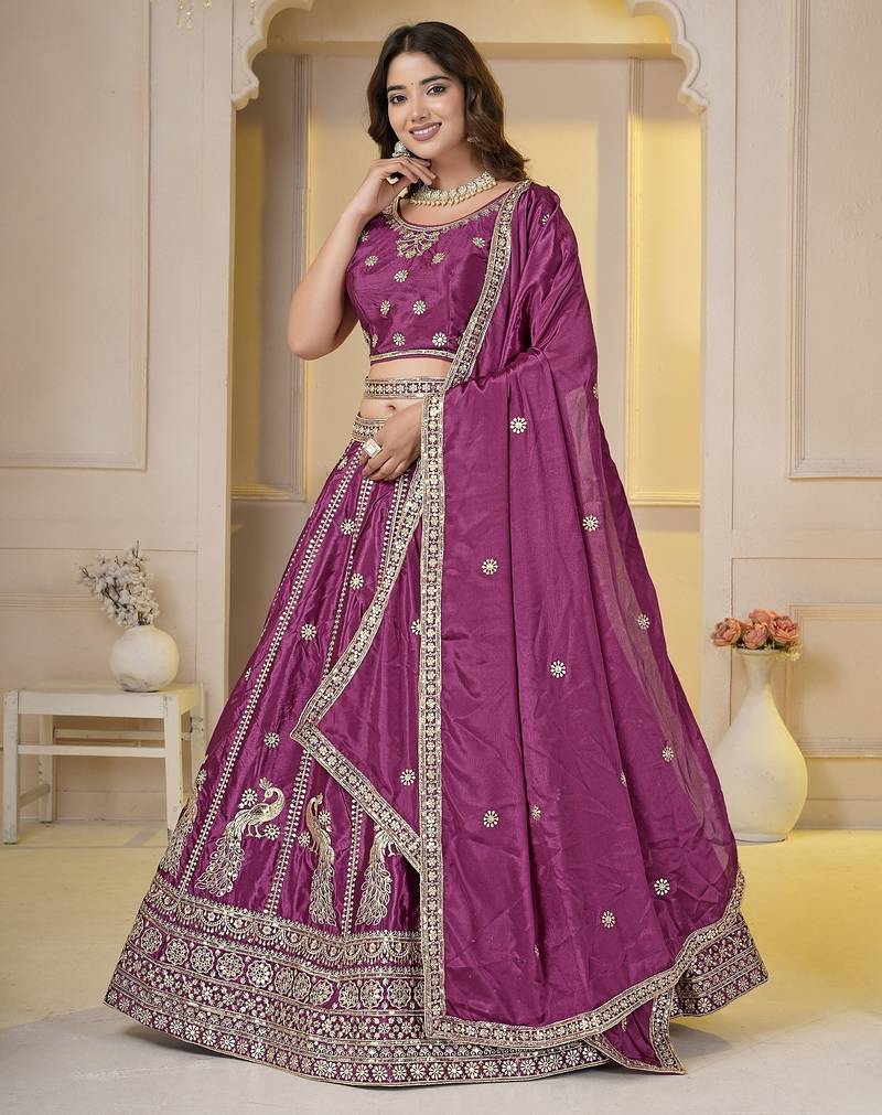 Pink Embroidery Zari, Sequins Work lehenga choli 