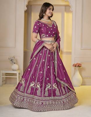 Pink Embroidery Zari, Sequins Work lehenga choli  3