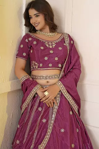 Pink Embroidery Zari, Sequins Work lehenga choli 