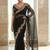 Black embroidered embellished zari net saree with unrtiched blouse piece