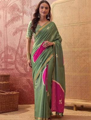 Green embellished sequinned  cotton saree 1