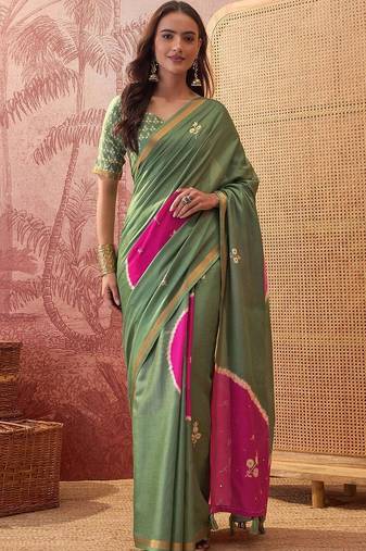 Green embellished sequinned  cotton saree