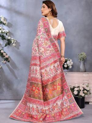 Pink paisley embroidered pashmina designer chanderi saree 3