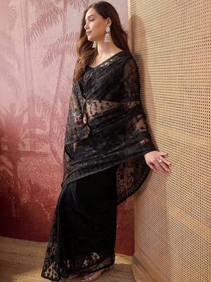 Black embroidered net sarees 1