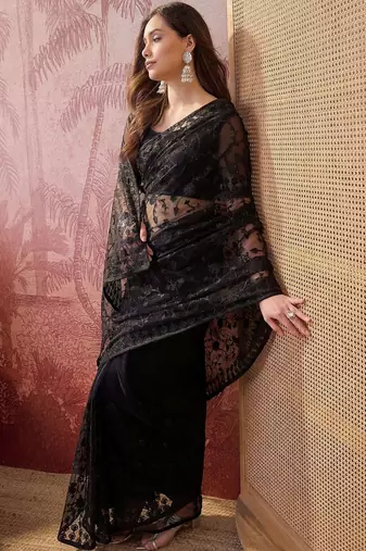 Black embroidered net sarees