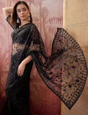 Black embroidered net sarees 2