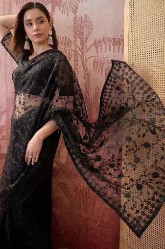 Black embroidered net sarees