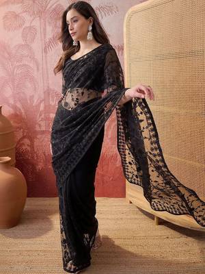 Black embroidered net sarees 3