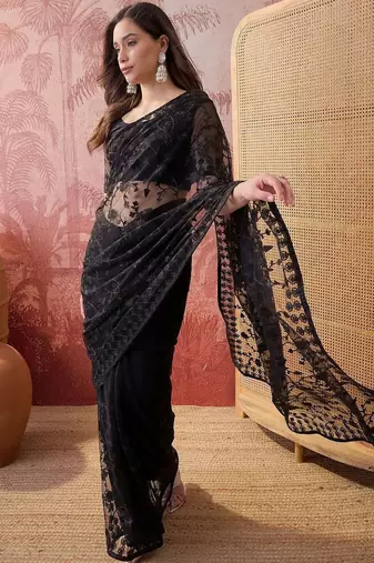 Black embroidered net sarees