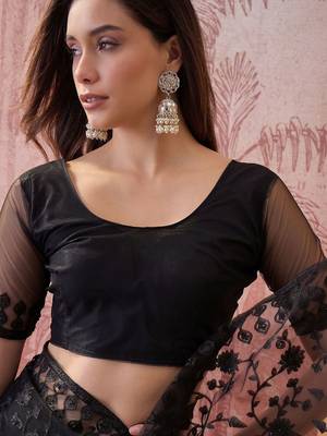 Black embroidered net sarees 4