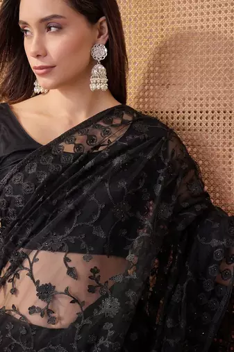 Black embroidered net sarees