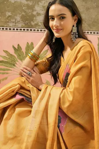 Mustard  cotton saree