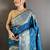 Blue woven design zari silk blend handloom banarasi saree