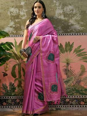 Pink ethnic motifs embroidered  cotton saree 2