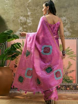 Pink ethnic motifs embroidered  cotton saree 3