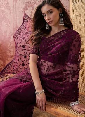 Purple embroidered  sarees 1