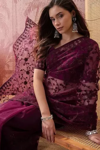 Purple embroidered  sarees