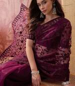 Purple embroidered  sarees