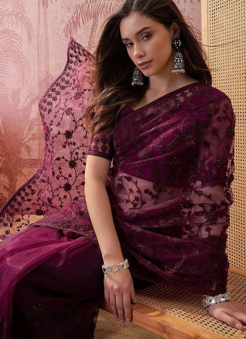 Purple embroidered  sarees