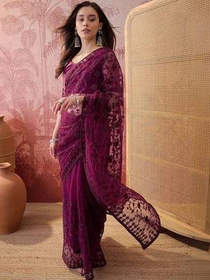 Purple embroidered  sarees 2
