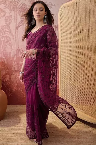 Purple embroidered  sarees