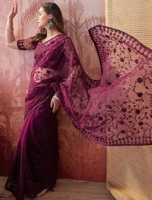 Purple embroidered  sarees 3