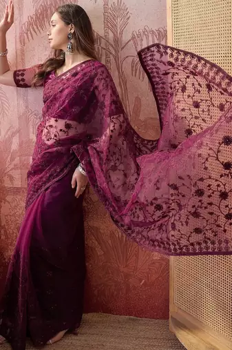 Purple embroidered  sarees