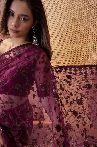 Purple embroidered  sarees