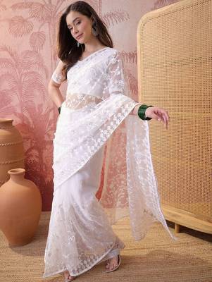 White embroidered  sarees 1