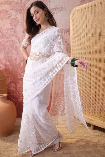 White embroidered  sarees