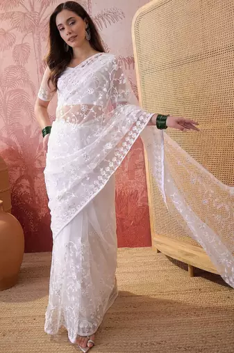 White embroidered  sarees