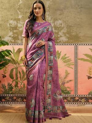 Purple floral  cotton designer saree 1
