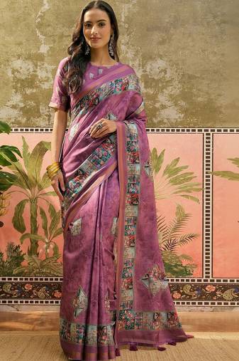 Purple floral  cotton designer saree