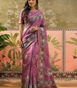 Purple floral  cotton designer saree