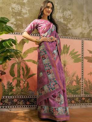 Purple floral  cotton designer saree 2