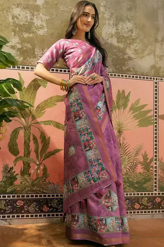 Purple floral  cotton designer saree