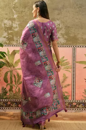 Purple floral  cotton designer saree