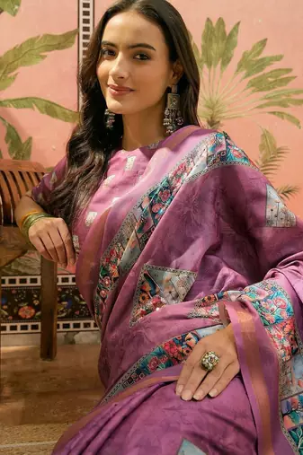Purple floral  cotton designer saree
