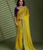 Lime beads stones silk chiffon party sarees
