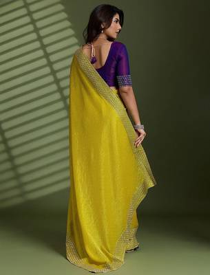 Lime beads stones silk chiffon party sarees 3