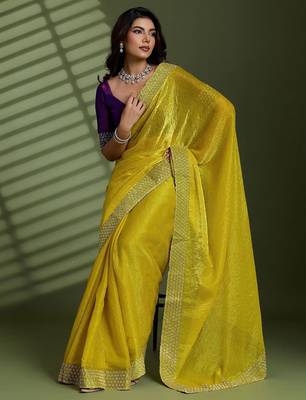 Lime beads stones silk chiffon party sarees 4
