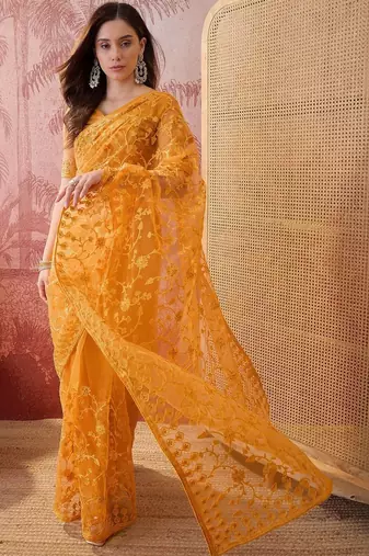 Mustard embroidered  sarees