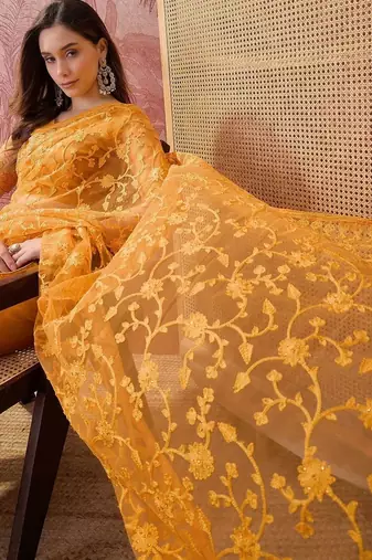 Mustard embroidered  sarees