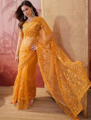 Mustard embroidered  sarees 3